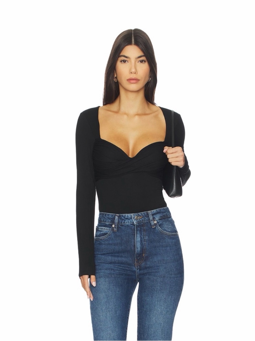 Lovers + Friends Black Sweetheart Long-Sleeve Bodysuit
